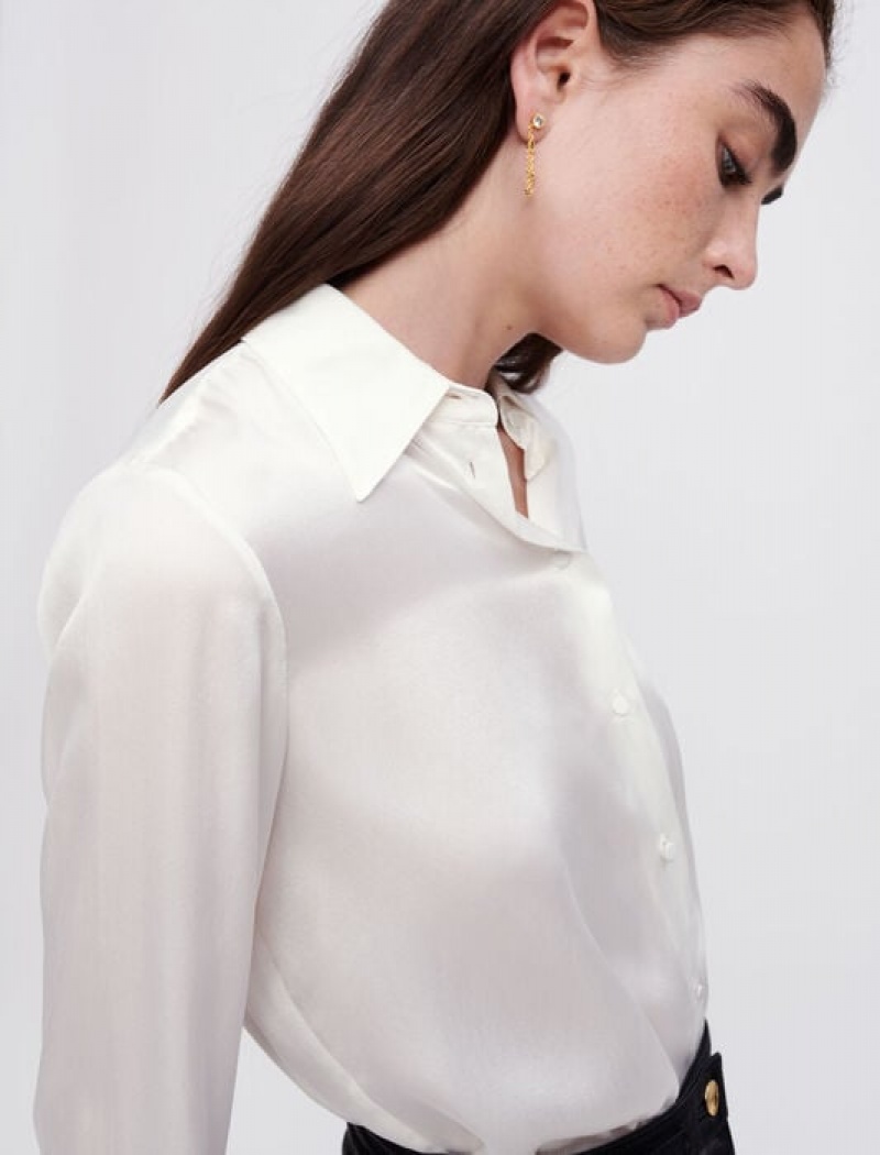 Maje White Silk Blouse Dames Wit | PVOCUWE-09